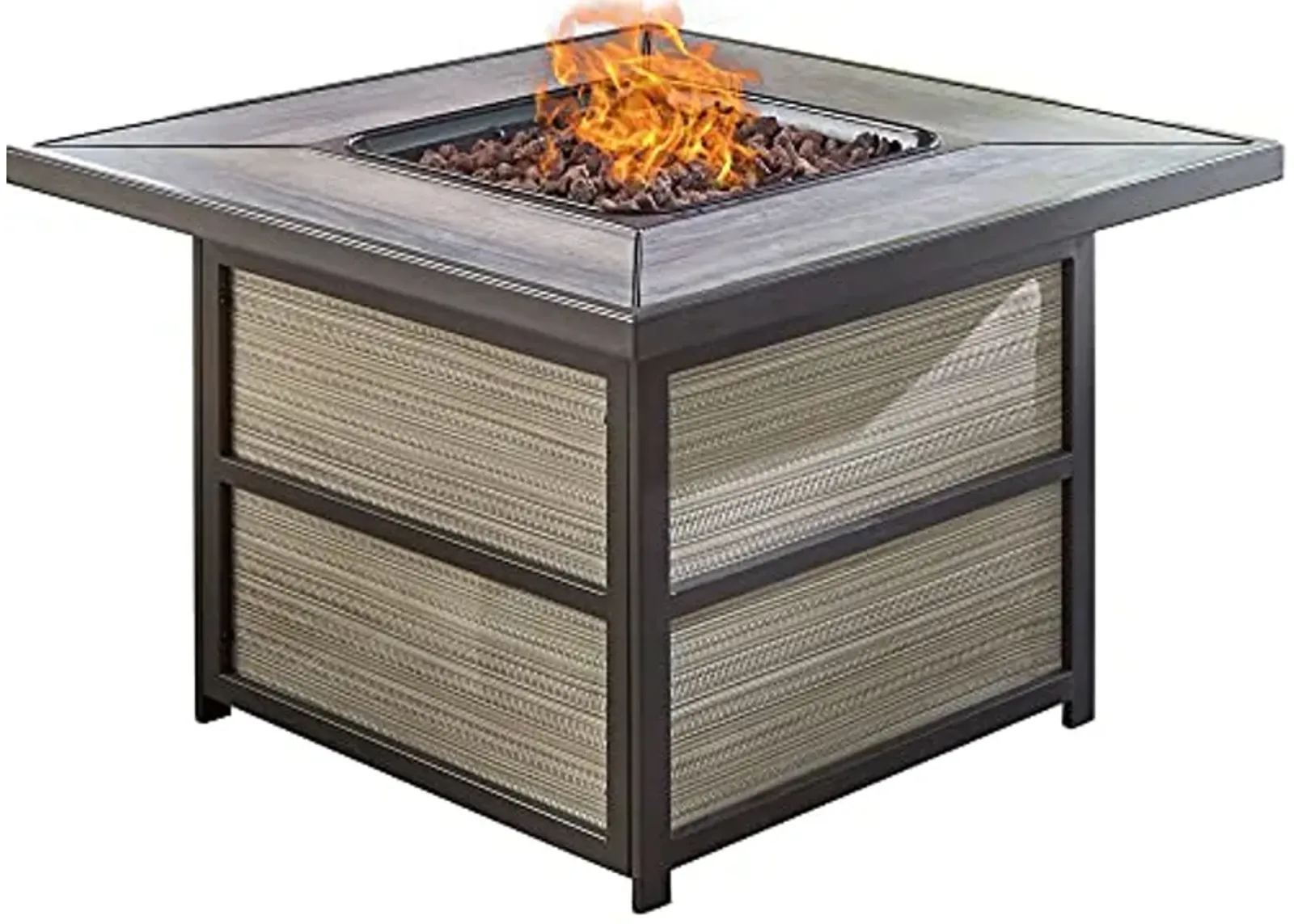 Hanover Chateau 40,000 BTU Porcelain Stone Tile Square Outdoor Fire Pit Coffee Table with Easy to Operate Push-Button Ignition, Weather, UV, and Rust Resistant Backyard Fire Pit