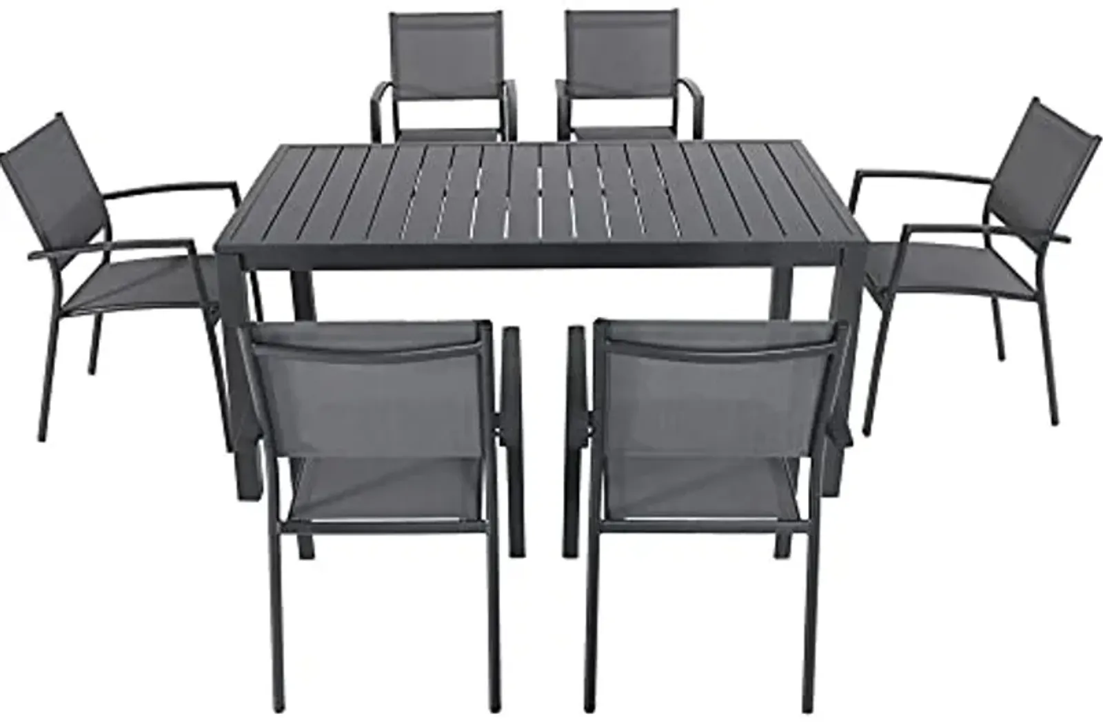 Naples 7-Piece Outdoor Dining Set 6 Sling Chairs in Gray 78" x 40" Dining Table