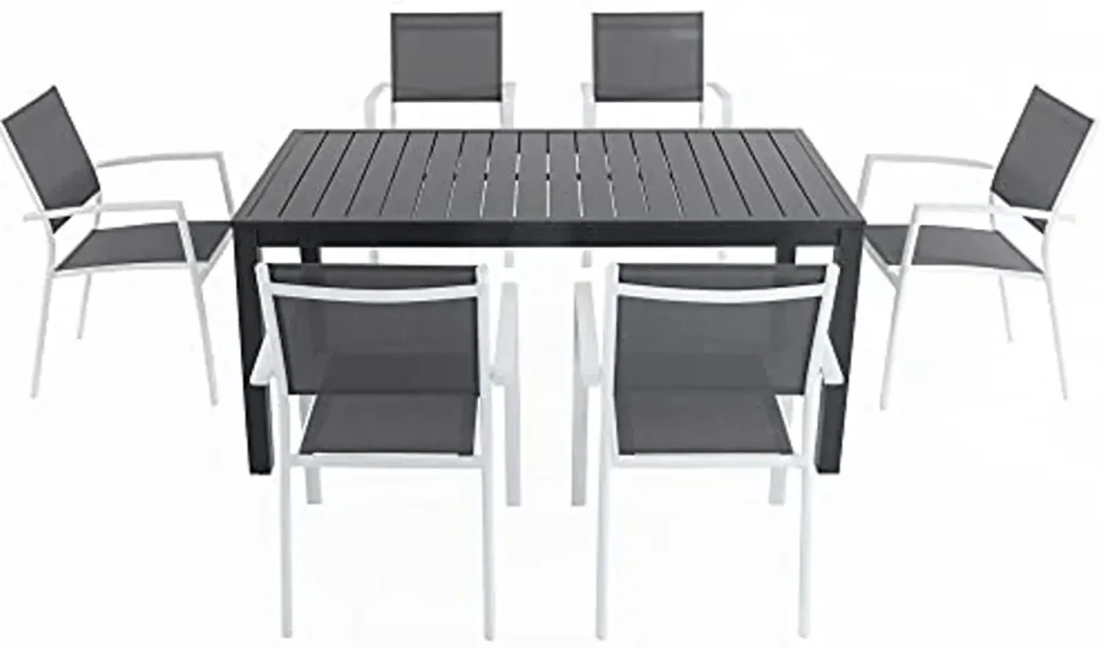 Naples 7-Piece Outdoor Dining Set 6 Sling Chairs in Gray/White 78" x 40" Dining Table