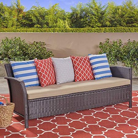 Christopher Knight Home Auguste Outdoor Wicker 3 Seater Sofa, Brown/Tan