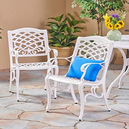 Christopher Knight Home Brody Outdoor White Cast Aluminum Arm Chair (Set of 2)