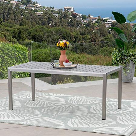 Christopher Knight Home Coral Outdoor Aluminum Dining Table with Faux Wood Top, Gray Finish