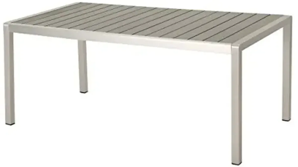 Christopher Knight Home Coral Outdoor Aluminum Dining Table with Faux Wood Top, Gray Finish,Grey