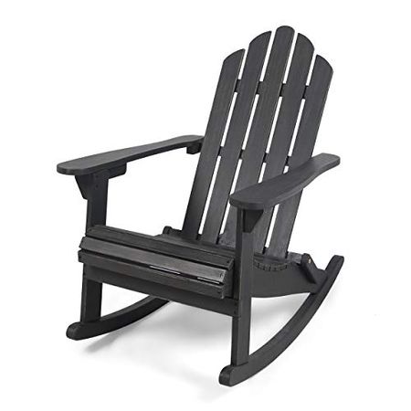 Christopher Knight Home Cara Outdoor Adirondack Acacia Wood Rocking Chair, Dark Gray Finish