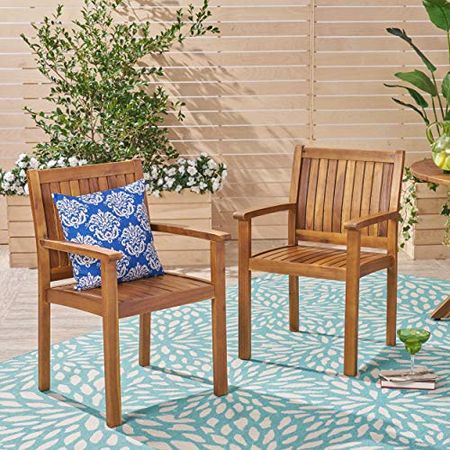 Christopher Knight Home Teague Outdoor Acacia Wood Dining Chairs (Set of 2), Teak Finish