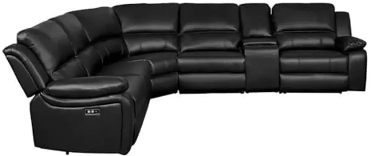 Homelegance 8260DB*6PW Power Reclining SECTIONAL Sofa with Storage Console, 120" X 136", Dark Brown Faux Leather