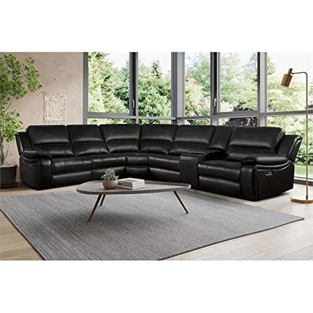 Homelegance 8260DB6PW Power Reclining Sectional Sofa with Storage Console, 120" X 136", Dark Brown Faux Leather