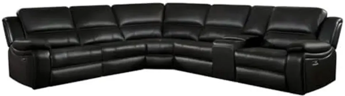 Homelegance 8260DB*6PW Power Reclining SECTIONAL Sofa with Storage Console, 120" X 136", Dark Brown Faux Leather