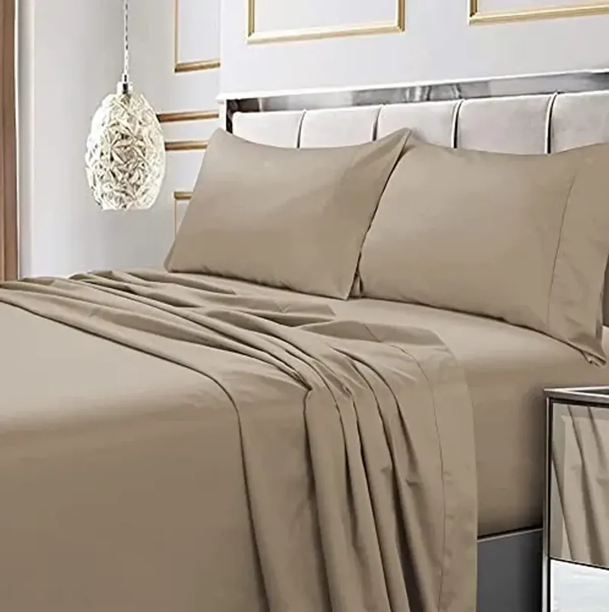 Tribeca Living Egyptian Cotton Sateen Pillowcases Standard Size, Set of 2 Bed Pillow Covers, Solid, 600 Thread Count, Luxury Bedding, Clay