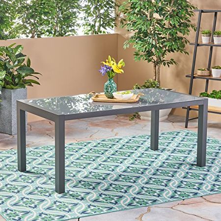Christopher Knight Home Eli Outdoor Tempered Glass Dining Table with Aluminum Frame, Gray