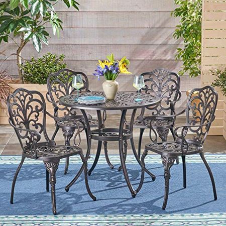 Christopher Knight Home Zona Outdoor 5 Piece Cast Aluminum Dining Set, Shiny Copper
