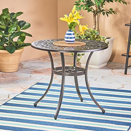 Christopher Knight Home Buda Outdoor Cast Aluminum Dining Table, Shiny Copper