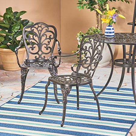 Christopher Knight Home Buddy Outdoor Cast Aluminum Dining Chair (Set of 2), Shiny Copper