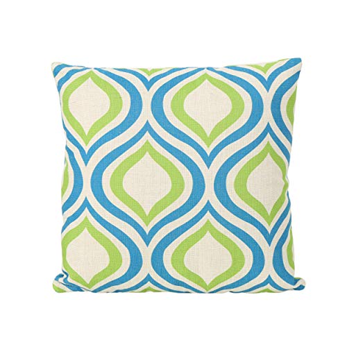 Christopher Knight Home Mabel Outdoor Water Resistant 18" Square Pillow, Blue and Green Ikat