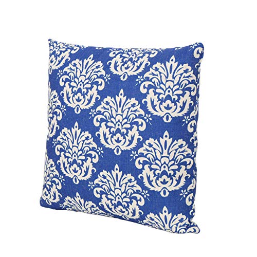 Christopher Knight Home Martin Outdoor Water Resistant 18" Square Pillow, Beige on Blue Damask