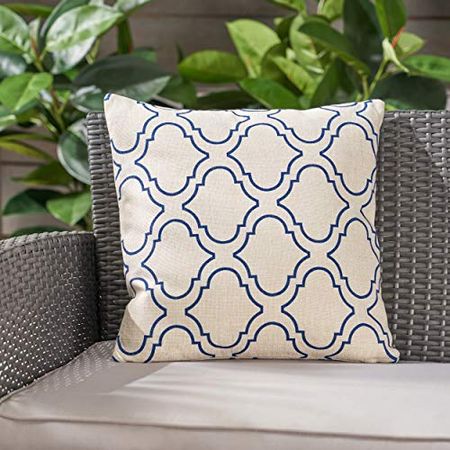 Christopher Knight Home Zora Outdoor Water Resistant 18" Square Pillow, Blue on Beige