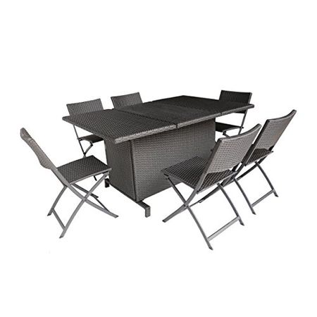 Christopher Knight Home Jerry Outdoor 7 Piece Foldable Wicker Dining Set, Grey, Gray