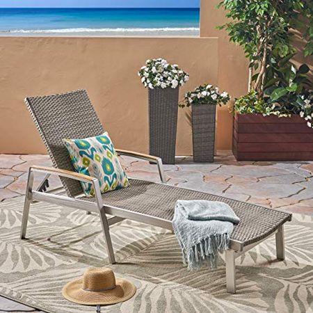 Christopher Knight Home Joy Outdoor Wicker and Aluminum Chaise Lounge, Gray Finish
