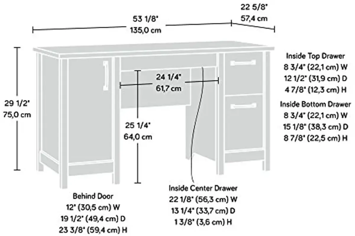 Sauder Cannery Bridge Computer Desk with Storage Drawers, Home Office Desk with File Cabinet Drawer, in Mystic Oak