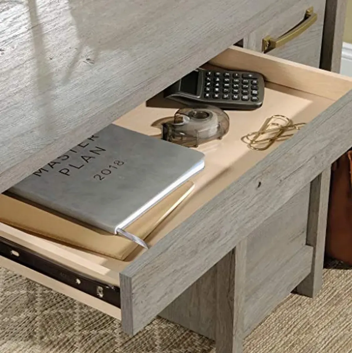 Sauder Cannery Bridge Computer Desk with Storage Drawers, Home Office Desk with File Cabinet Drawer, in Mystic Oak