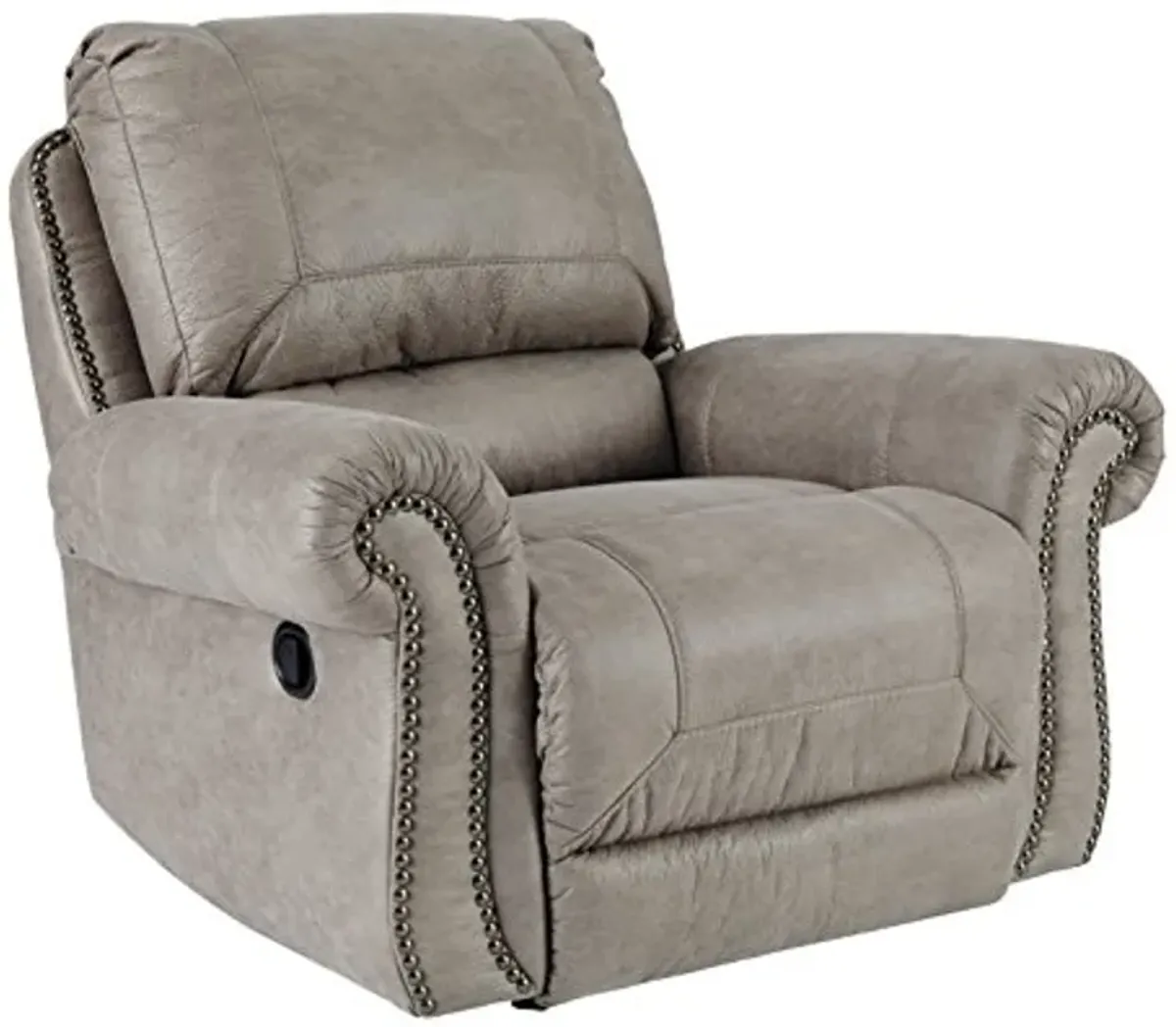 Signature Design by Ashley Olsberg Faux Leather Manual Rocker Recliner with Nailhead Trim, Gray