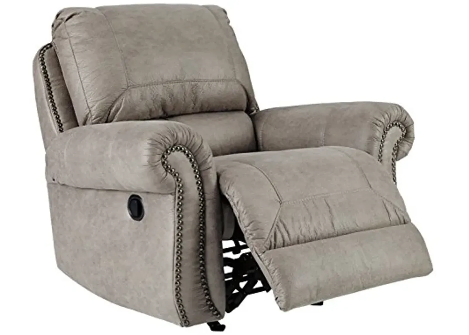 Signature Design by Ashley Olsberg Faux Leather Manual Rocker Recliner with Nailhead Trim, Gray