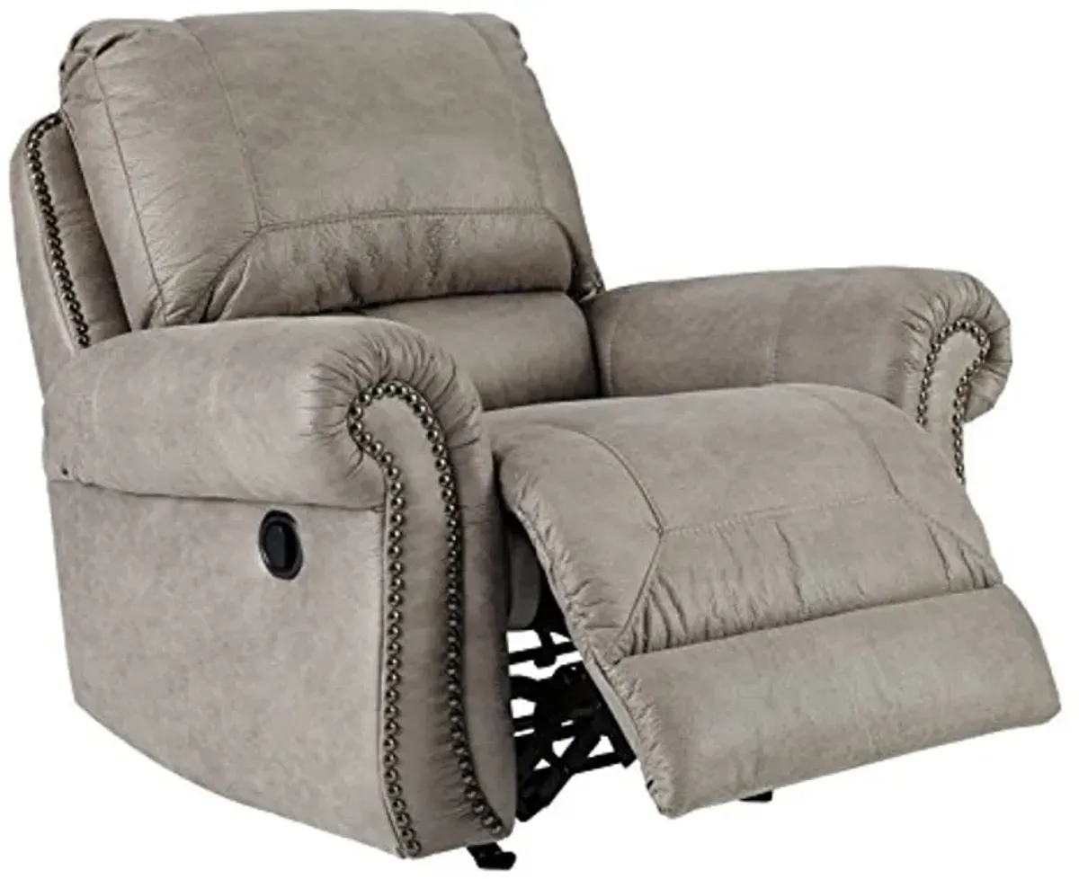 Signature Design by Ashley Olsberg Faux Leather Manual Rocker Recliner with Nailhead Trim, Gray