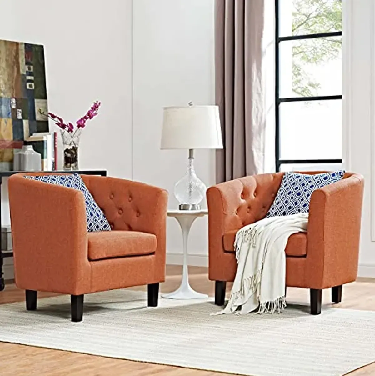 Modway Prospect Upholstered Fabric Contemporary Modern Two Armchairs in Orange