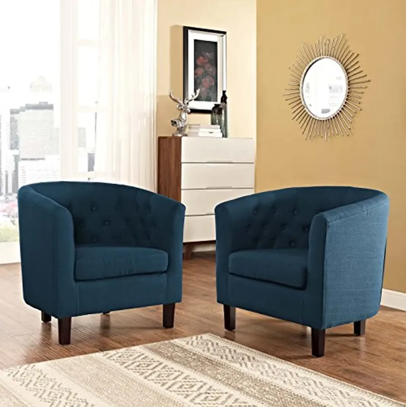 Modway Prospect Upholstered Fabric Accent Lounge Living Room Armchairs, Set of Two, Azure