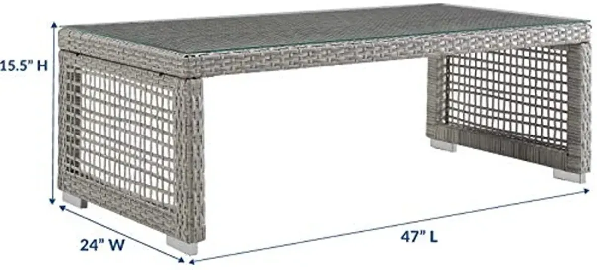 Modway Aura Wicker Rattan Outdoor Patio Tempered Glass Coffee Table in Gray