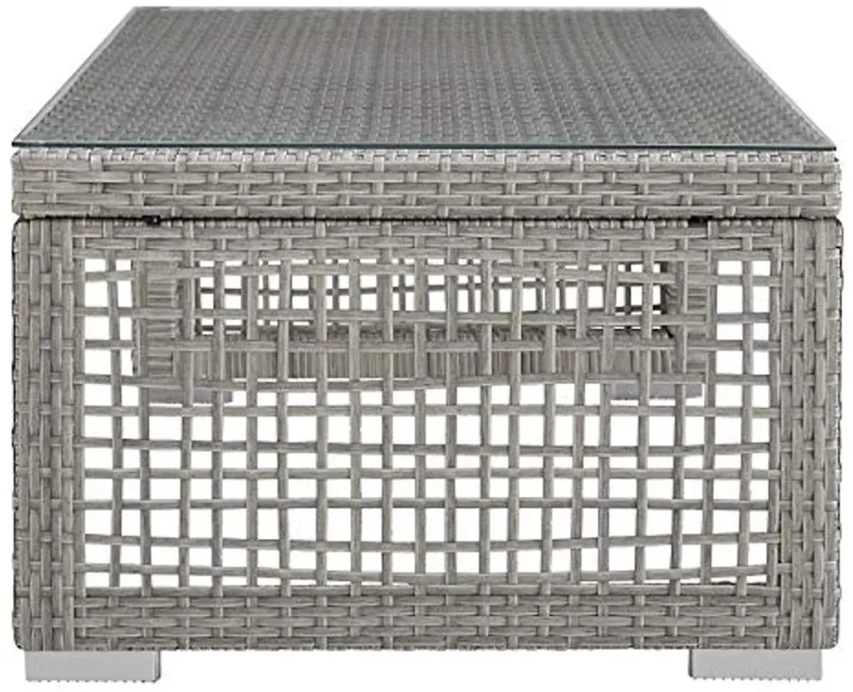 Modway Aura Wicker Rattan Outdoor Patio Tempered Glass Coffee Table in Gray