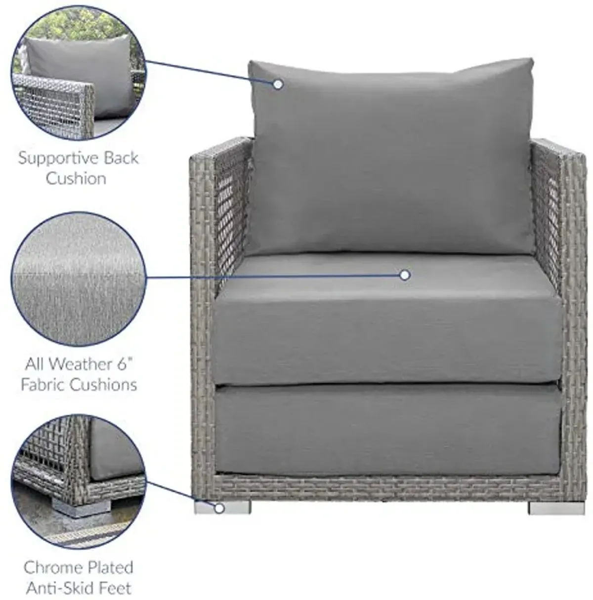 Modway Aura Wicker Rattan Outdoor Patio Arm Chair with Cushions in Gray Gray