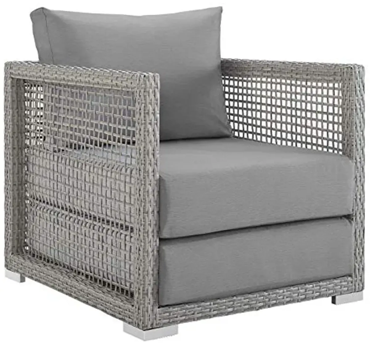 Modway Aura Wicker Rattan Outdoor Patio Arm Chair with Cushions in Gray Gray