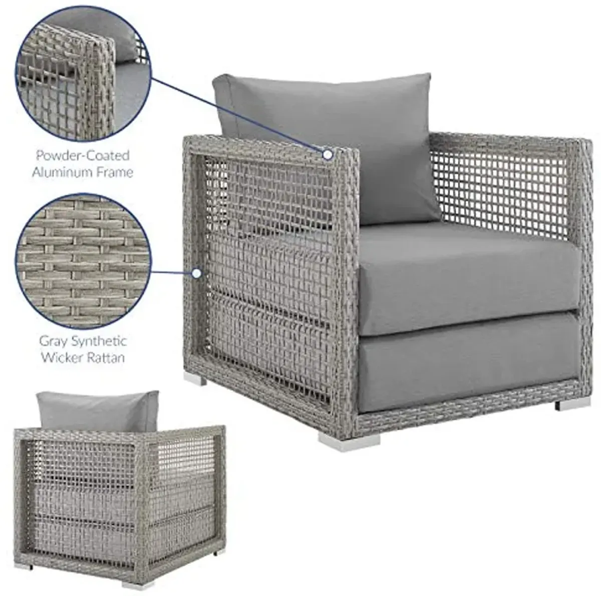 Modway Aura Wicker Rattan Outdoor Patio Arm Chair with Cushions in Gray Gray