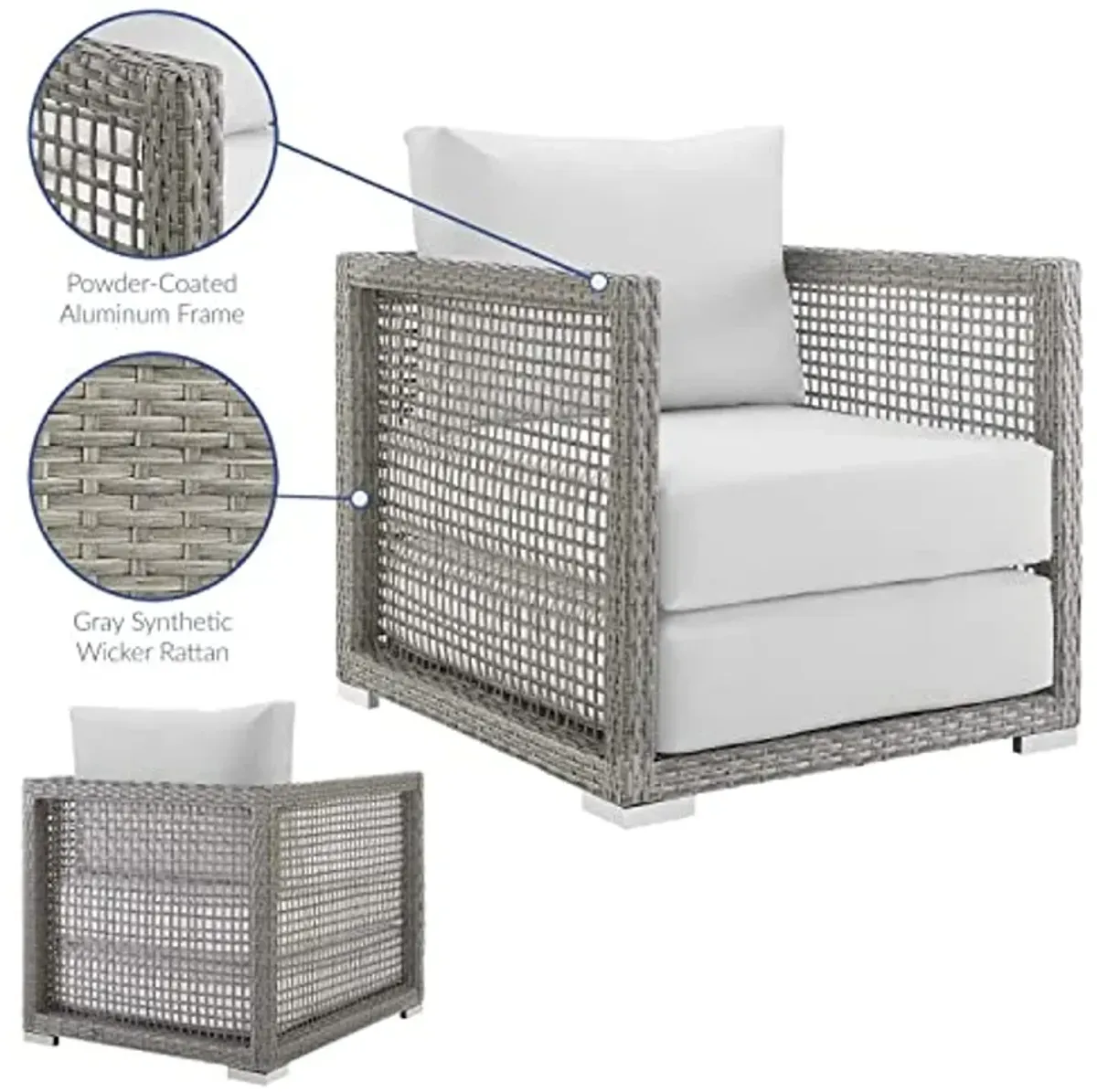 Modway Aura Wicker Rattan Outdoor Patio Arm Chair with Cushions in Gray White