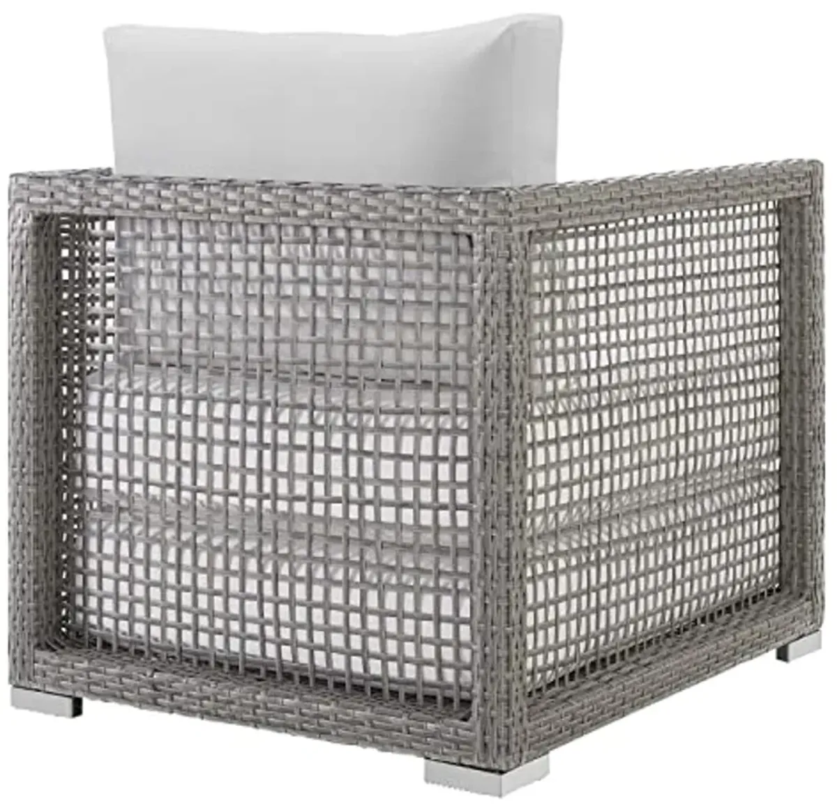 Modway Aura Wicker Rattan Outdoor Patio Arm Chair with Cushions in Gray White