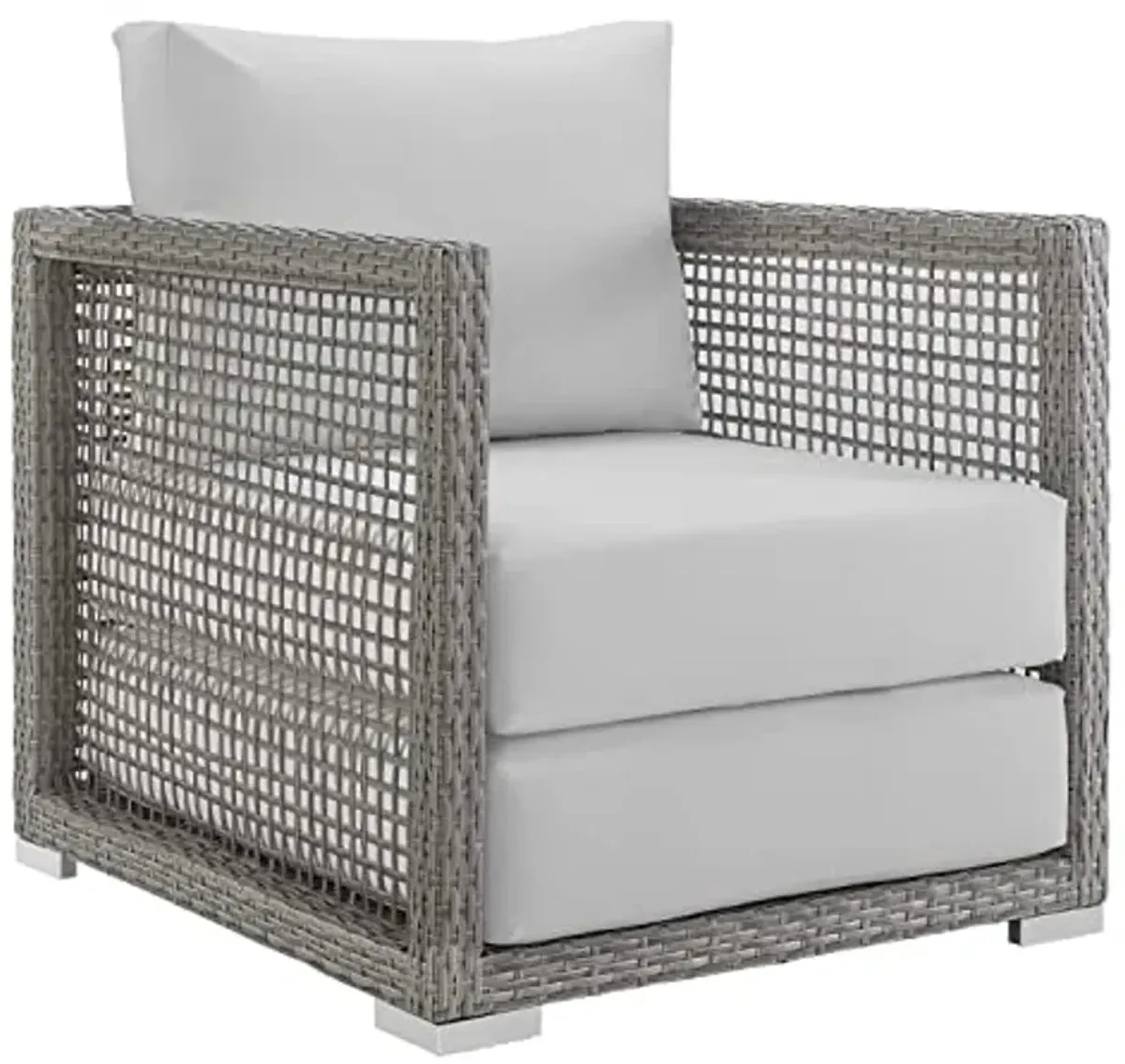 Modway Aura Wicker Rattan Outdoor Patio Arm Chair with Cushions in Gray White