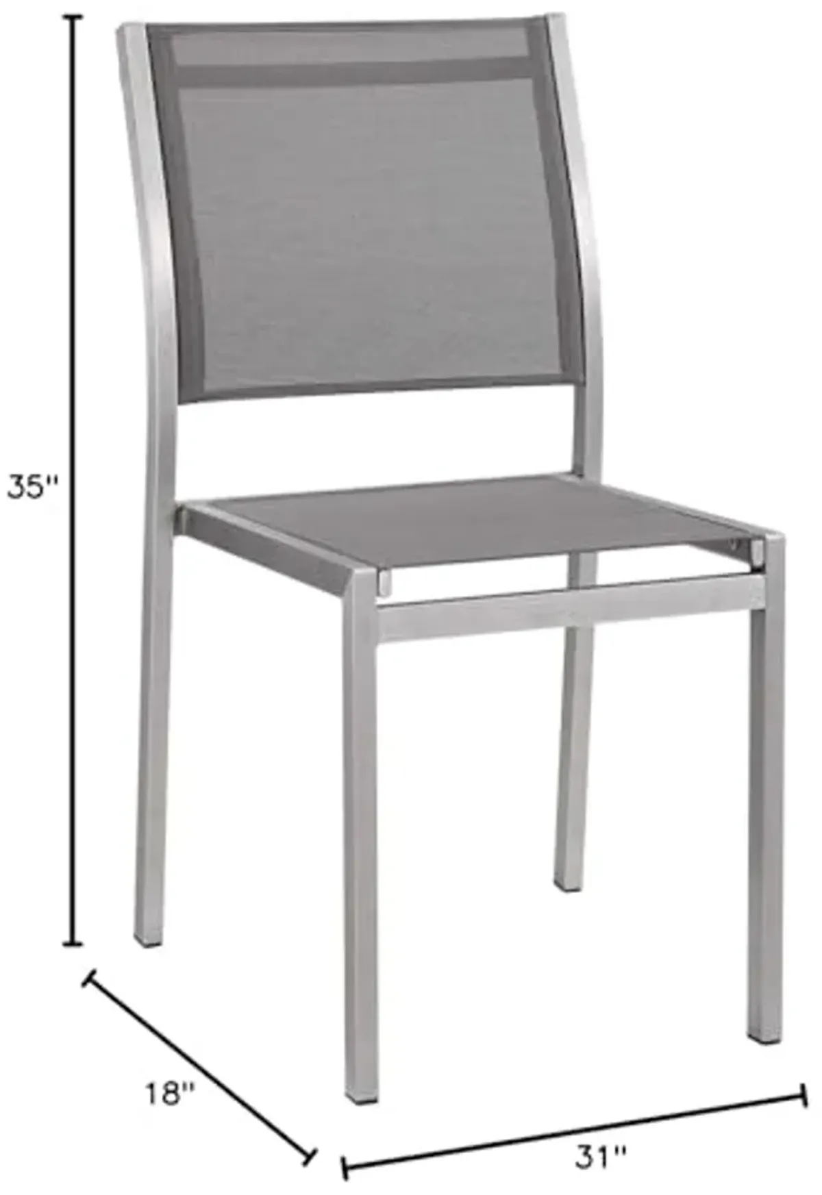 Modway Shore Outdoor Patio Aluminum Set of 2 Side Chair in Silver Gray