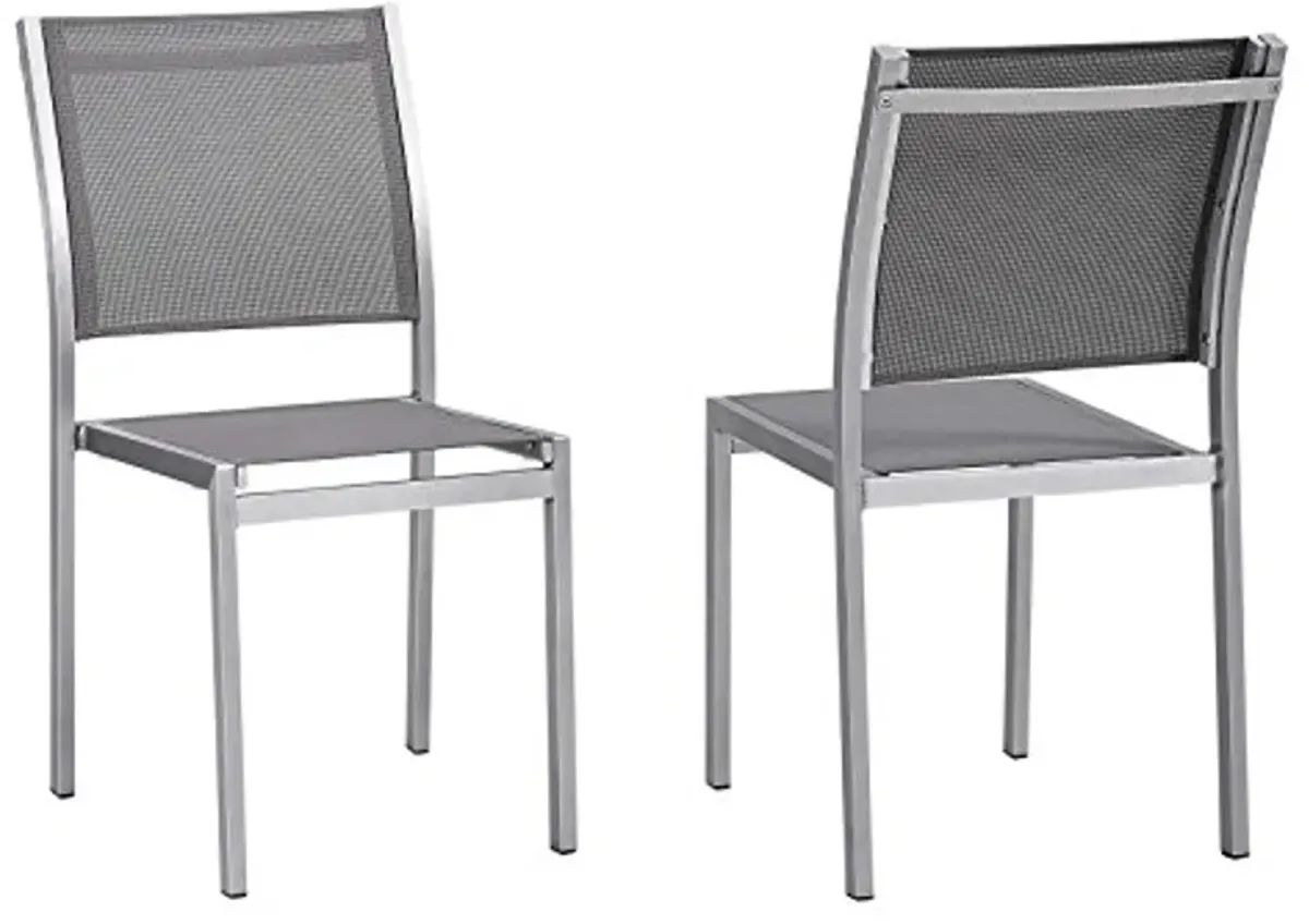 Modway Shore Outdoor Patio Aluminum Set of 2 Side Chair in Silver Gray