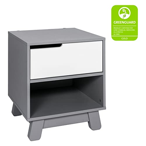 Babyletto Hudson Nightstand with USB Port in Grey and White, 1 Drawer and Storage Cubby