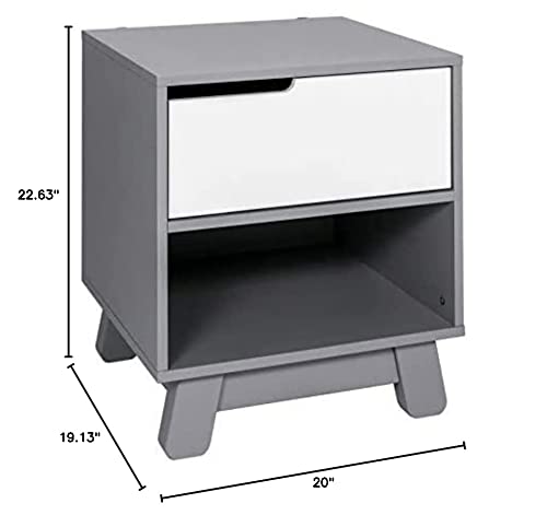 Babyletto Hudson Nightstand with USB Port in Grey and White, 1 Drawer and Storage Cubby