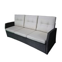 Christopher Knight Home Joanne Outdoor 3 Seater Wicker Sofa, Grey with Beige Cushions