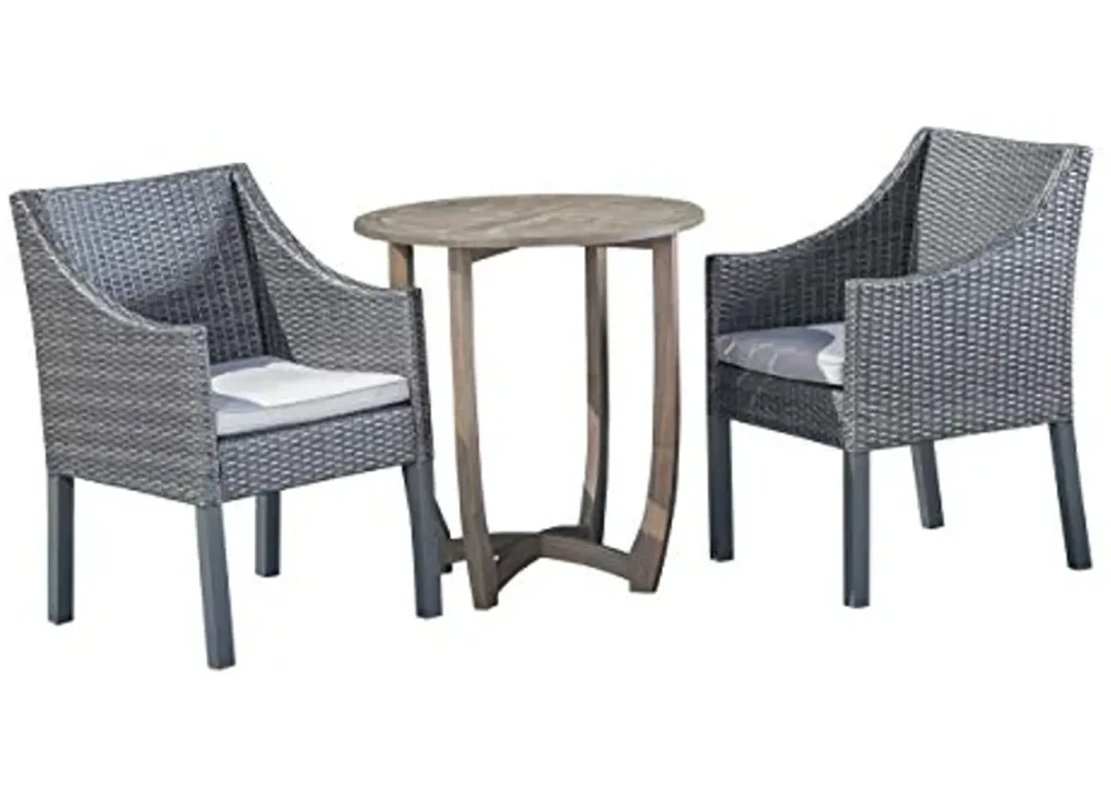 Christopher Knight Home Matthew Outdoor 3 Piece Wood and Wicker Bistro Set, Gray Finish/Gray/Silver