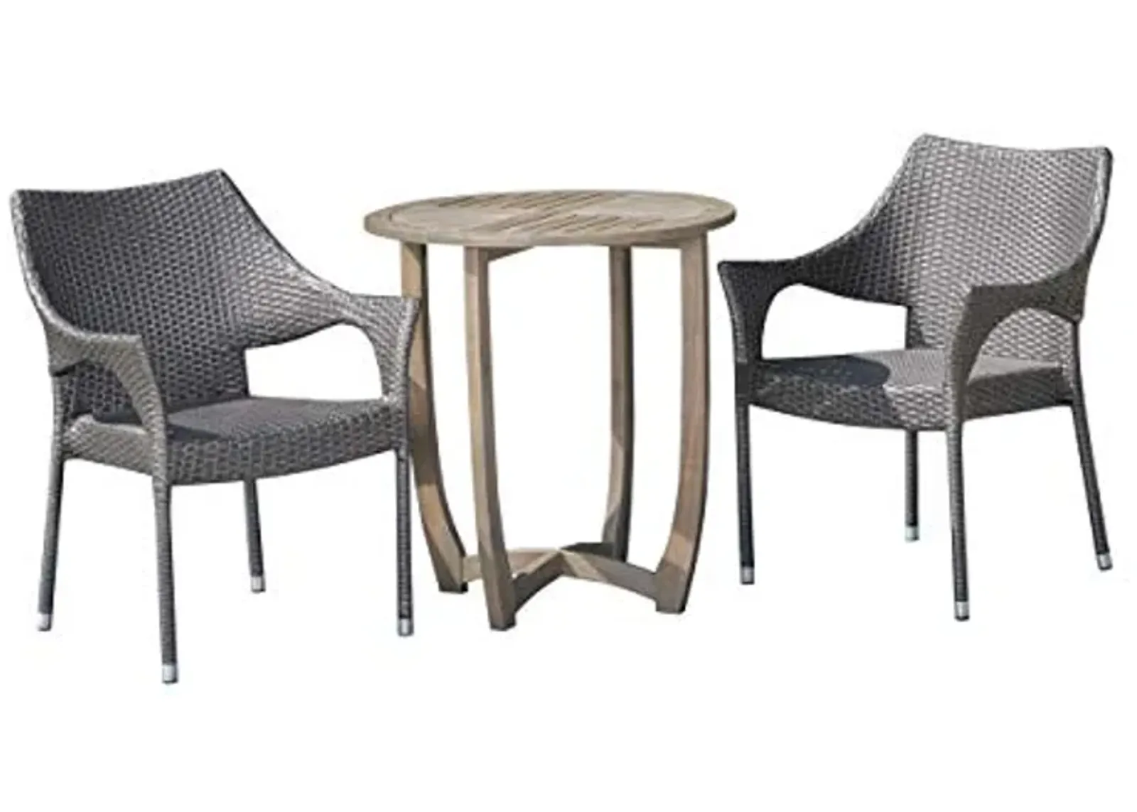 Christopher Knight Home Mann Outdoor 3 Piece Wood and Wicker Bistro Set, Gray Finish/Gray