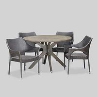 Christopher Knight Home Lina Outdoor 5 Piece Wood and Wicker Dining Set, Gray Finish/Gray