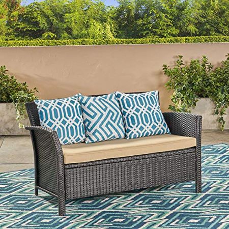 Christopher Knight Home Tori Outdoor Wicker Loveseat, Brown and Tan