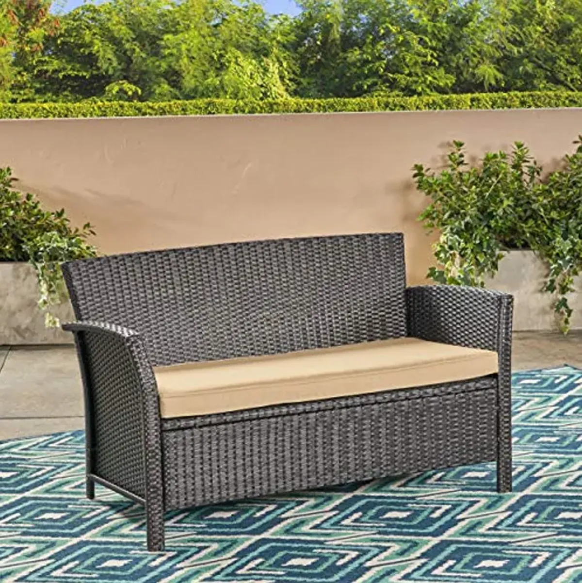 Christopher Knight Home Tori Outdoor Wicker Loveseat, Brown and Tan