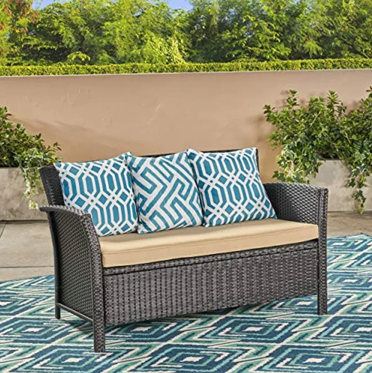 Christopher Knight Home Tori Outdoor Wicker Loveseat, Brown and Tan