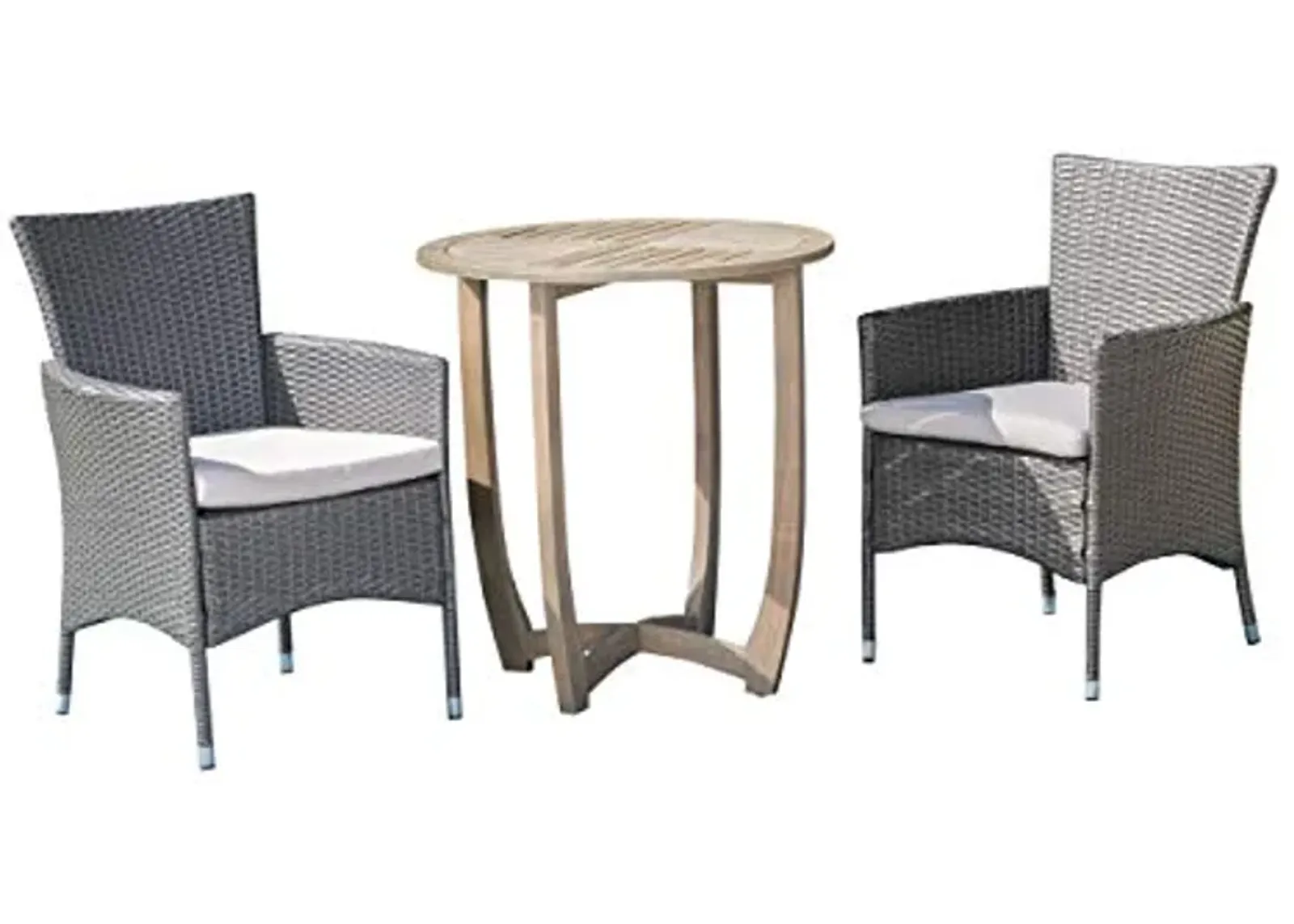 Christopher Knight Home Lori Outdoor 3 Piece Wood and Wicker Bistro Set, Gray Finish/Gray/Silver