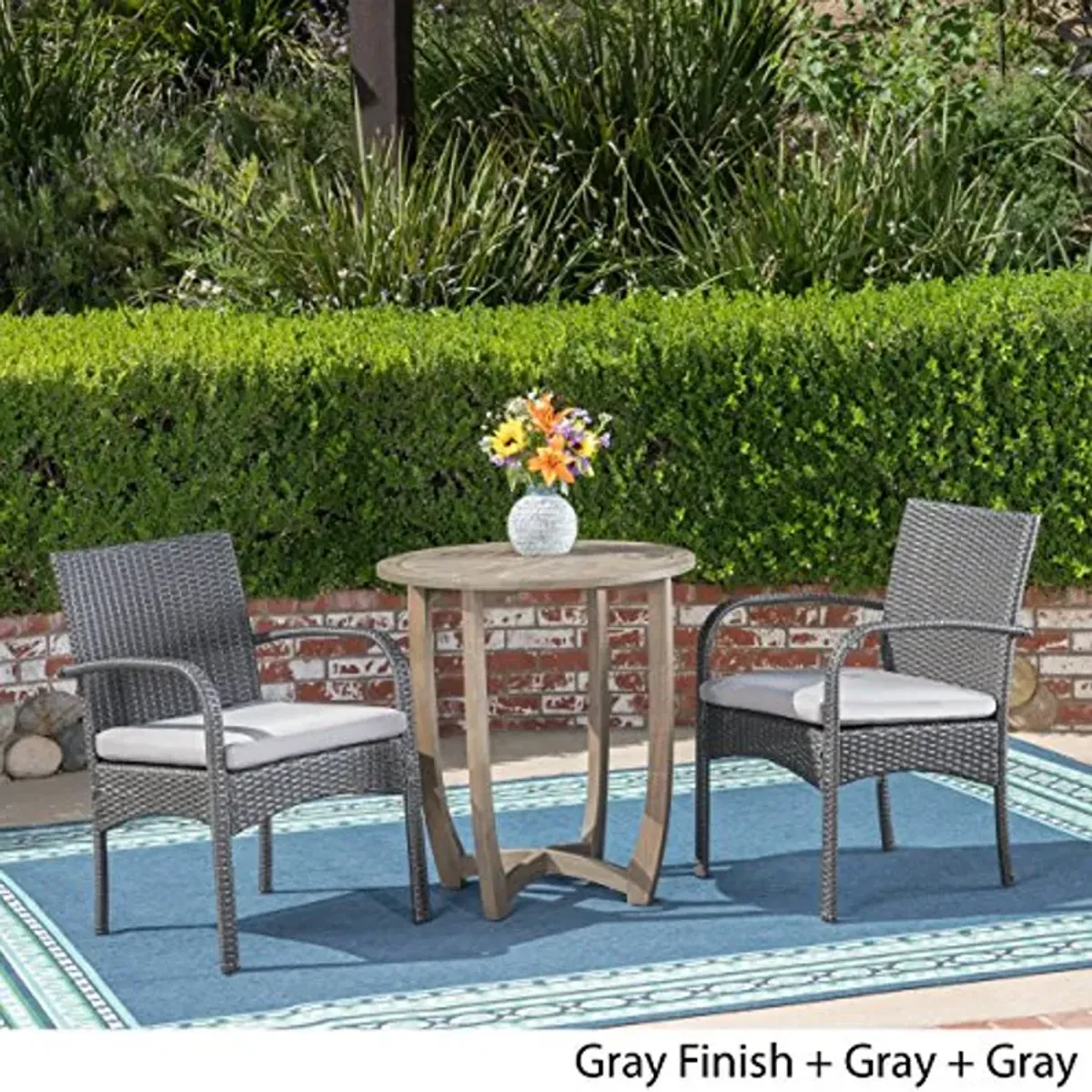 Christopher Knight Home Jerica Outdoor 3 Piece Wood and Wicker Bistro Set, Gray Finish/Gray/Gray